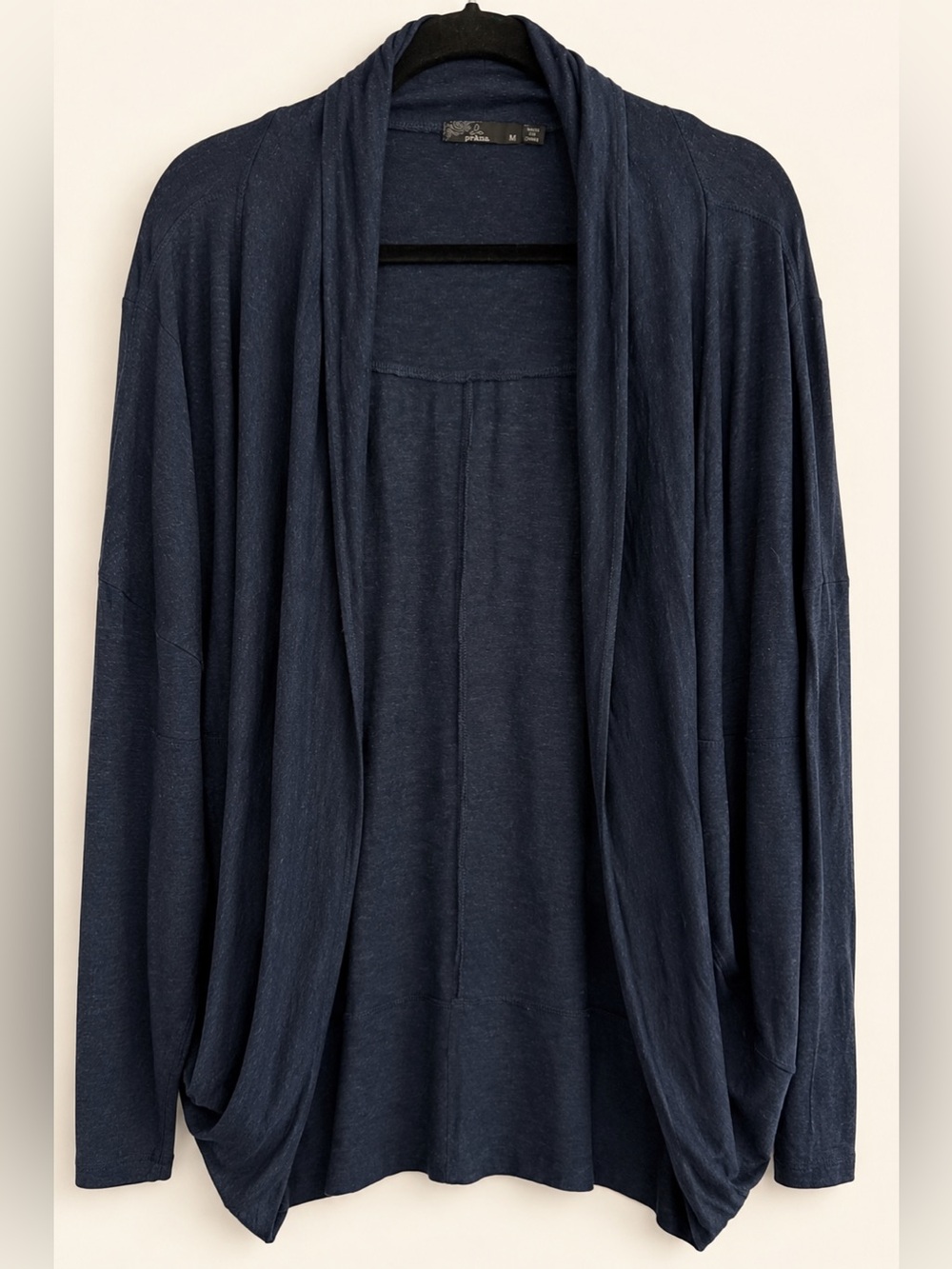 Prana Open-Front Cocoon Cardigan Navy Blue Tencel Modal Knit Sweater Size Medium
